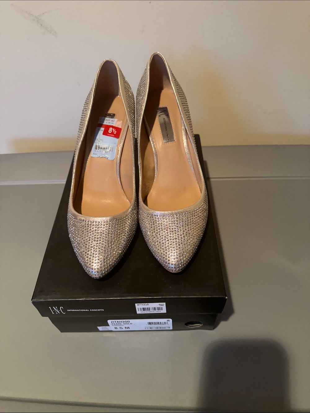 INC International Concepts Rhinestone Pointed-Toe Pumps in Metallic Gold